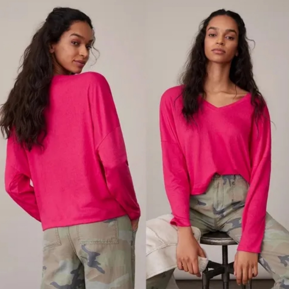 Anthropologie Diane long sleeve oversized top hot pink